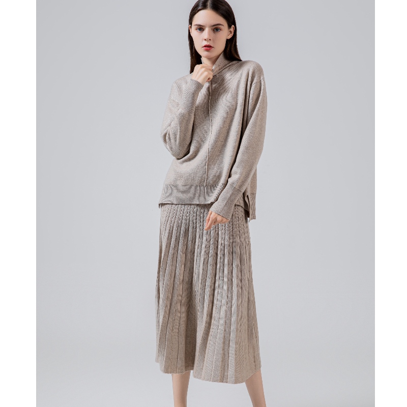 Tendințe de modă casual versatil tricotat fusta plisată set de două piese 69022#